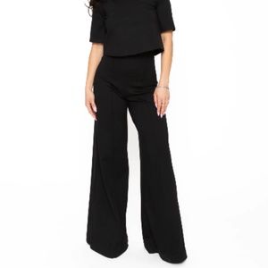 BLACK PONTE KNIT WIDE LEG PANT